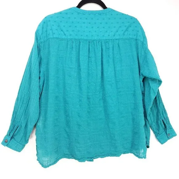 Pilcro By Anthropology Button Up Shirt Small Long Sleeves Green Top Swiss Dot - Picture 3 of 13